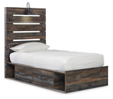 Front view of Drystan twin panel bed with headboard and footboard