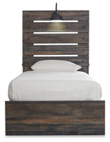 Close-up of Drystan bed headboard with LED sconce light and USB ports
