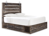Drystan queen bed side angle showing storage drawers