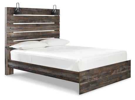 Side angle of Drystan Multi Queen Panel Bed with visible footboard