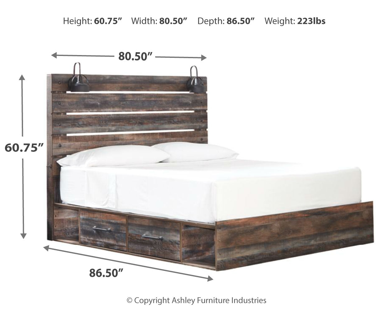 Dimension diagram of Drystan King Panel Bed