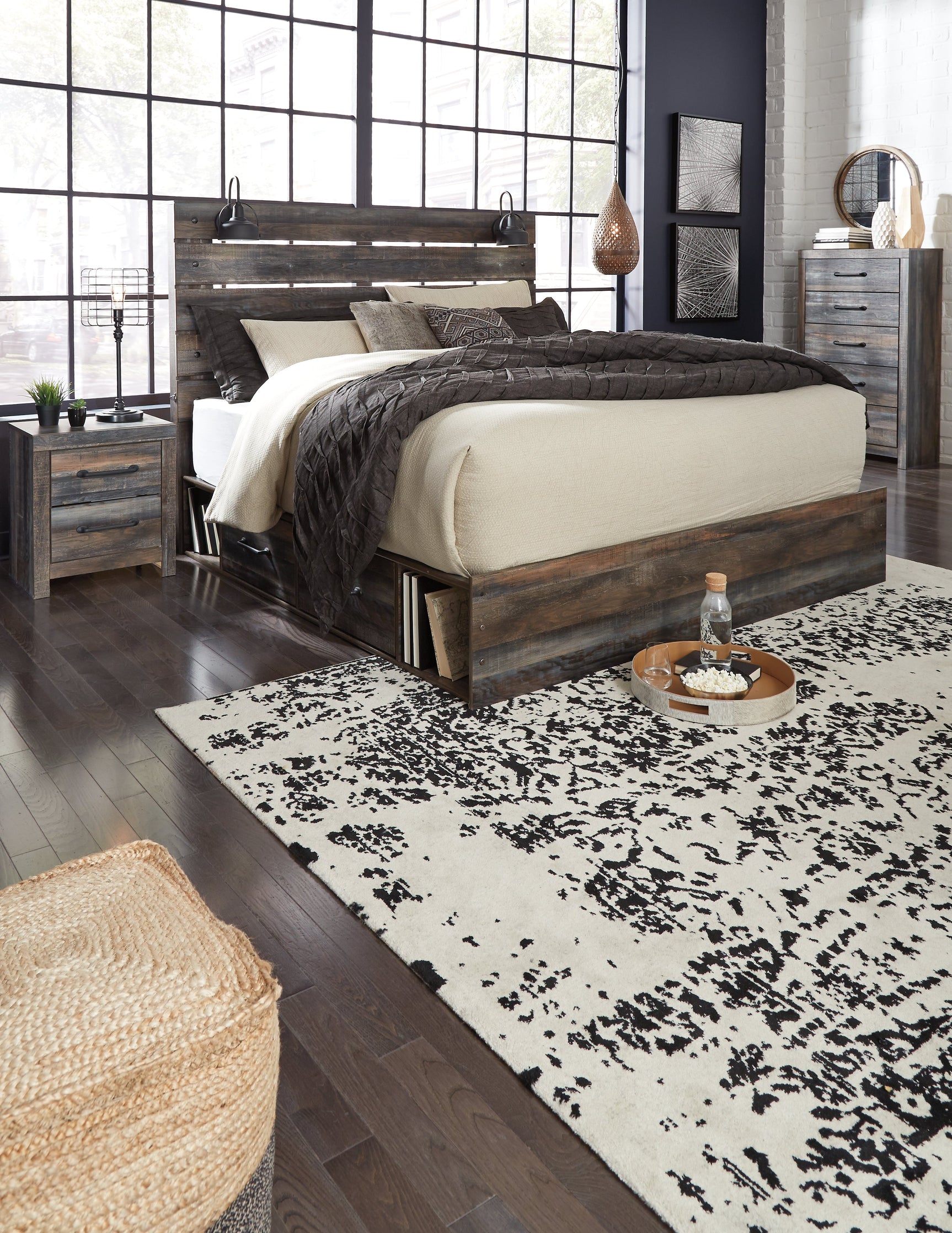 Drystan King Bed atmosphere shot with rustic industrial style