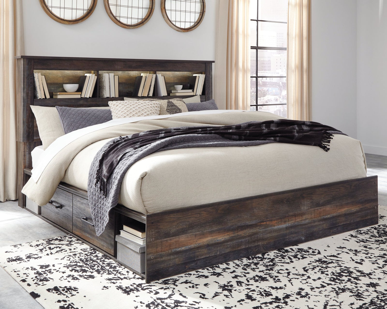 Drystan Multi King Bookcase Bed With 2 Storage Drawers