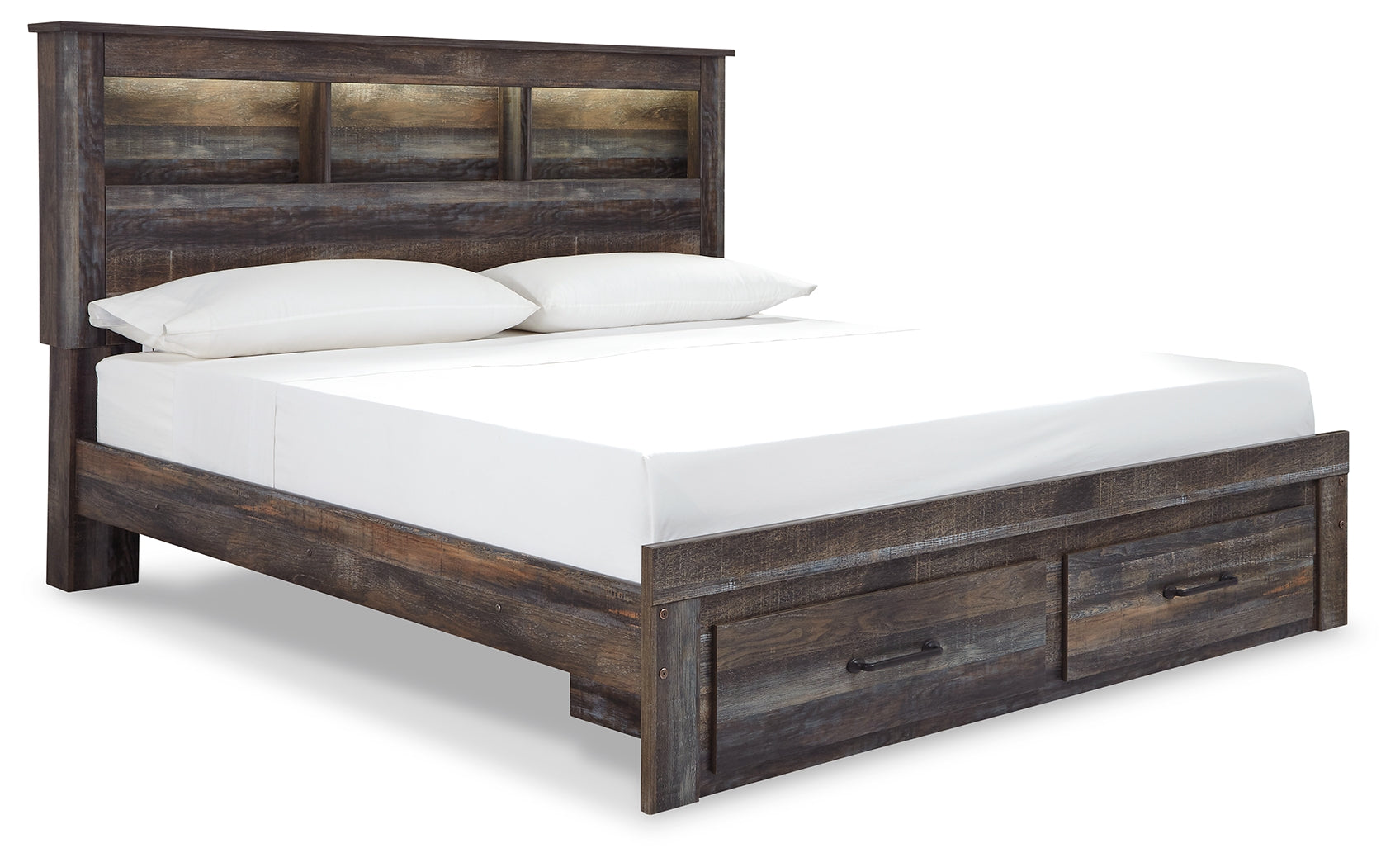 Drystan Multi King Bookcase Bed side angle showing headboard and LED lighting