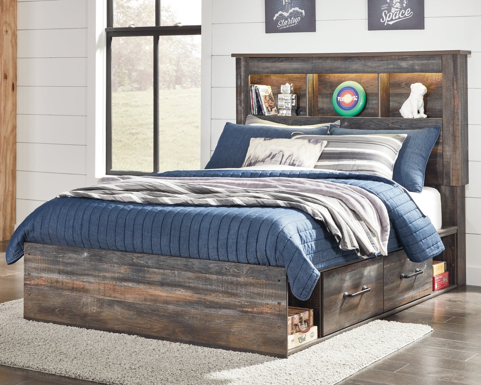 Drystan Multi Full Bookcase Bed With 2 Storage Drawers