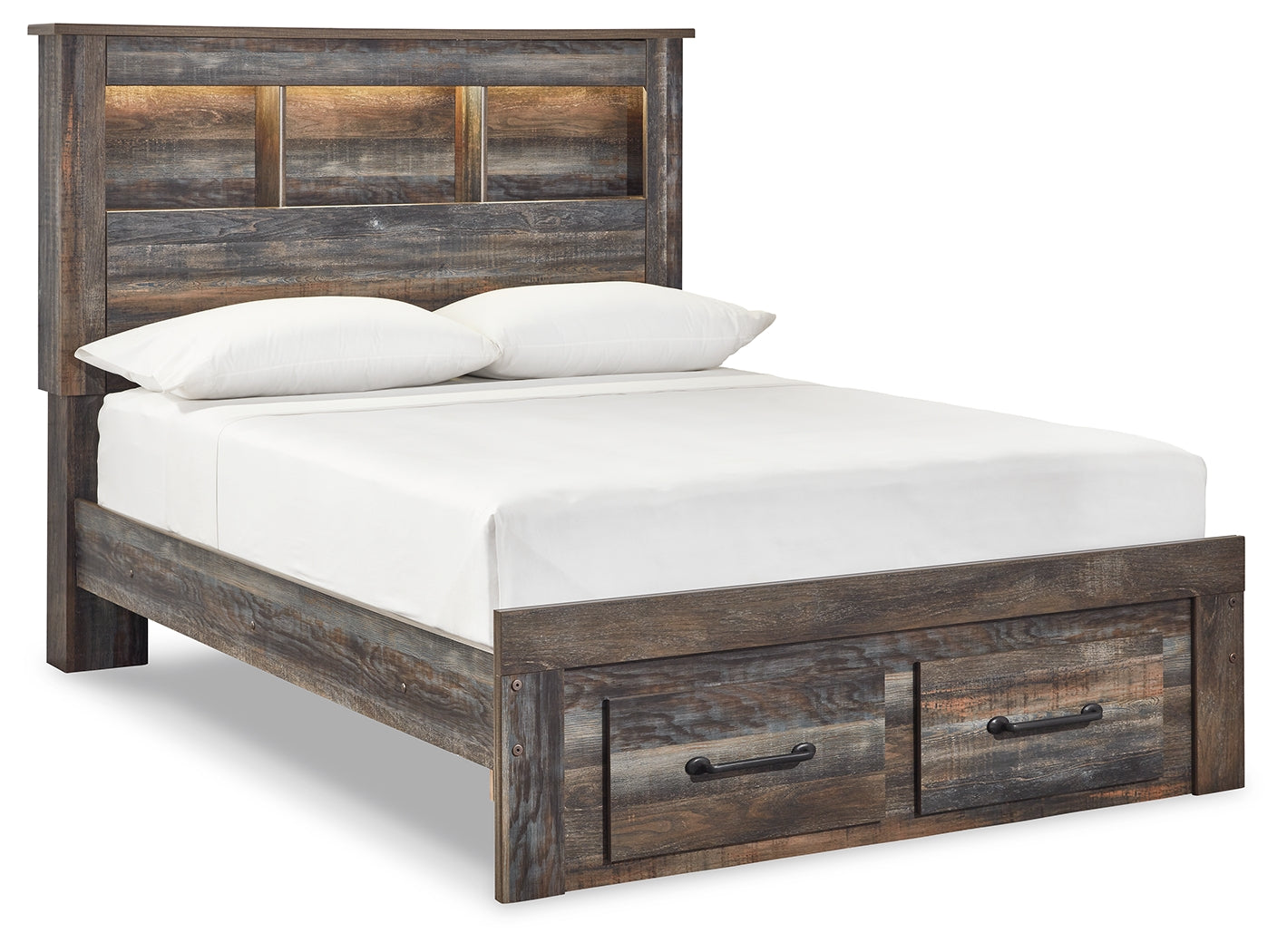 Side angle of Drystan full bookcase bed highlighting headboard cubbies