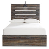 Drystan Multi full panel bed head-on view highlighting panel headboard with LED sconce light
