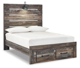 Drystan bed headboard closeup showing rustic multi finish