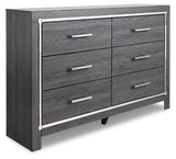 Lodanna Gray Dresser angled view showing chrome-tone pulls