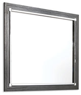 Angled view of Lodanna gray bedroom mirror showing frame detail