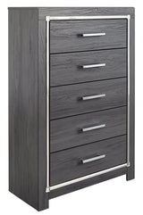 Lodanna Gray Chest showing five drawers