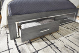 Close detail of Lodanna bed storage drawer hardware and finish