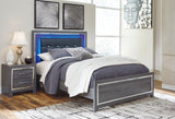 Lodanna Gray Queen Panel Bed side angle showing upholstered frame