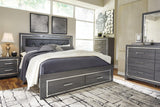 Top view showing bed frame and slats of Lodanna King Panel Bed with storage