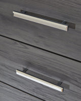 Detail of faceted chrome-tone hardware