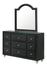 Side view of Cameo Black Upholstered Tufted Panel Bedroom Set bed