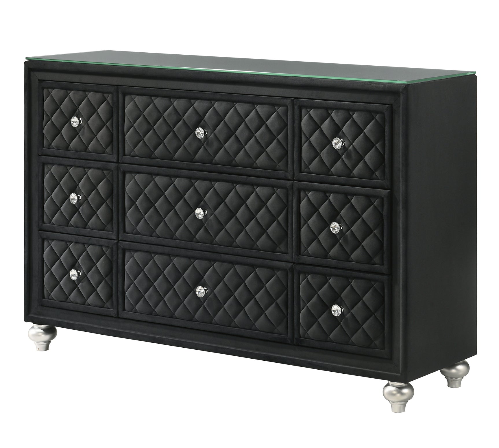 Tempered glass top reflecting light on Cameo Nightstand