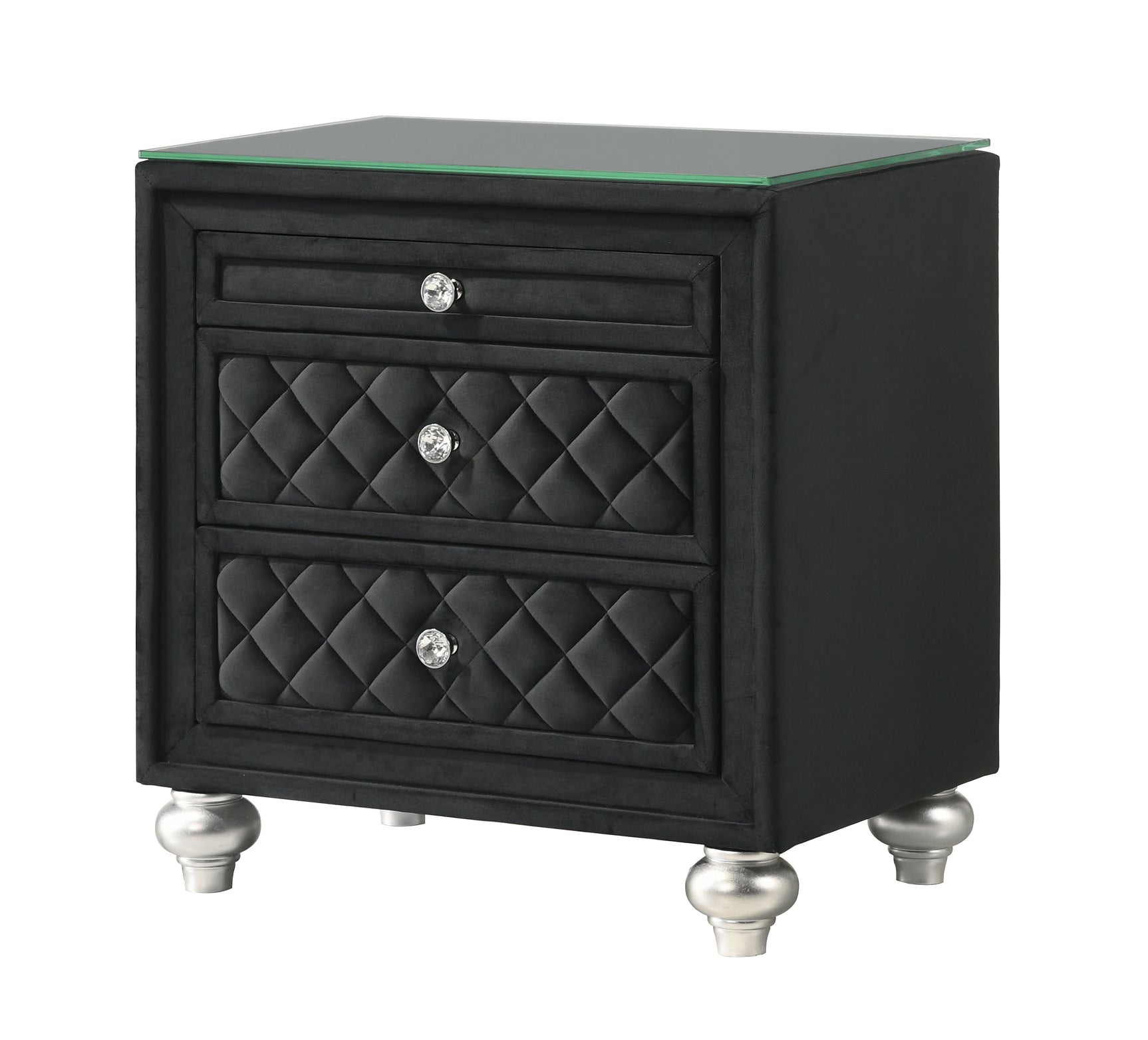 Cameo Night Stand with tempered glass top in black