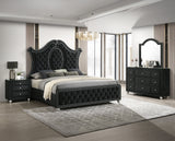 Side view of Cameo Black Upholstered Tufted Panel Bedroom Set bed