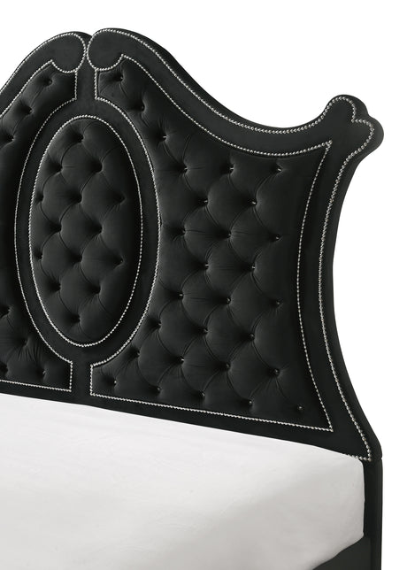 Main view of Cameo Black Upholstered Tufted Panel Bedroom Set bed