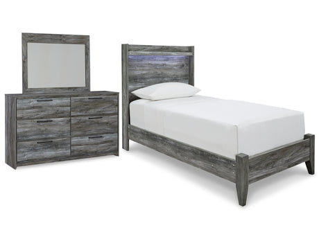 Baystorm Gray Panel Bedroom Set — Twin / 3: Bed, Dresser, Mirror