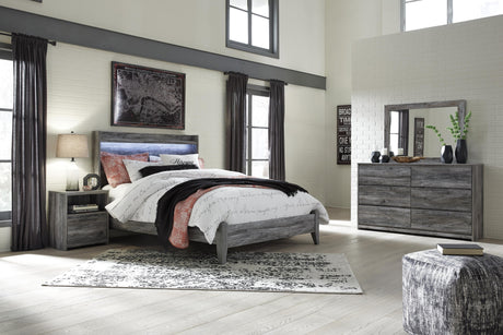 Baystorm Gray Panel Bedroom Set — Queen / 4: Bed, Dresser, Mirror, Nightstand