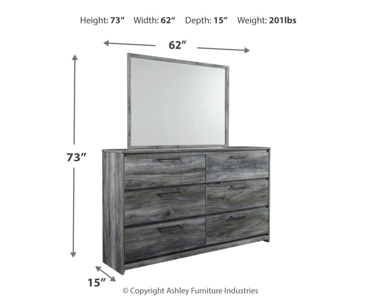 Baystorm Gray Panel Bedroom Set dimension view