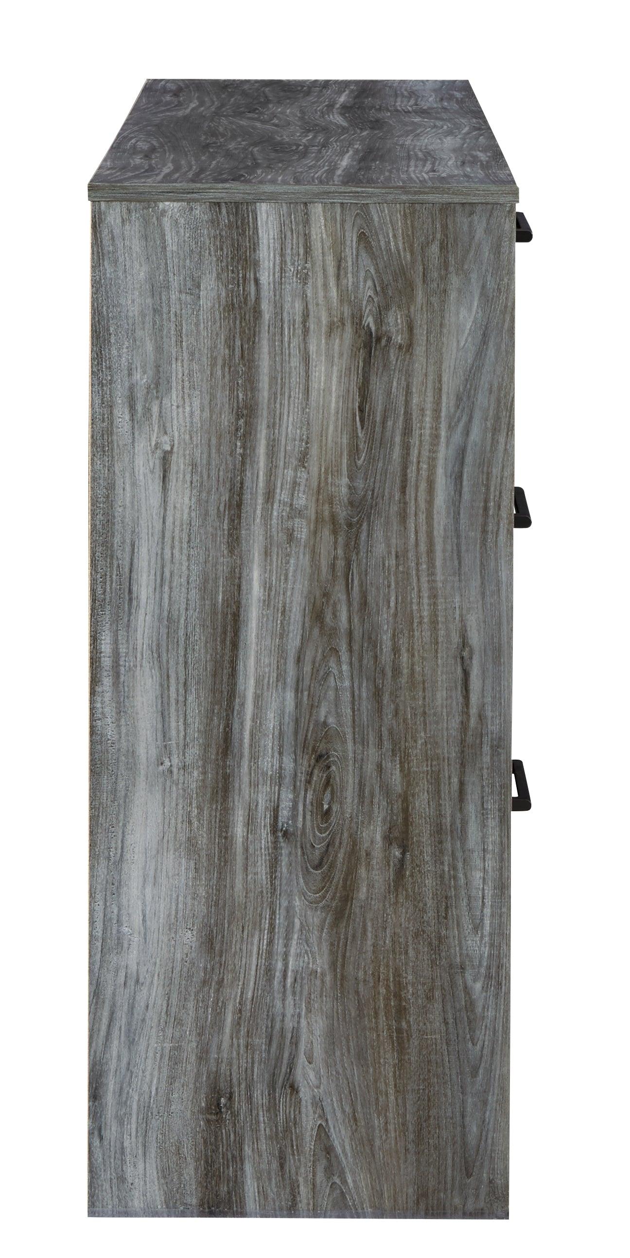 Baystorm Gray Dresser calling out drawer interior lined with faux linen laminate