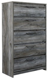 Baystorm Gray Chest of Drawers side angle displaying five drawers