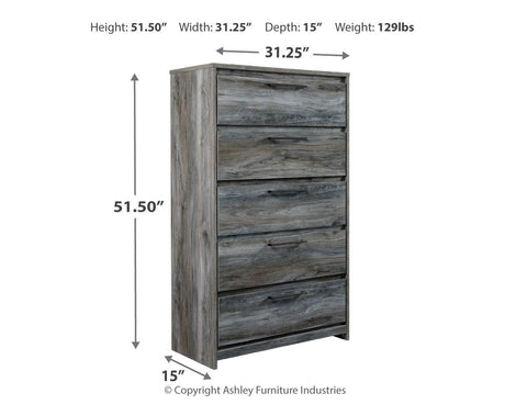 Baystorm Gray Chest of Drawers dimension diagram