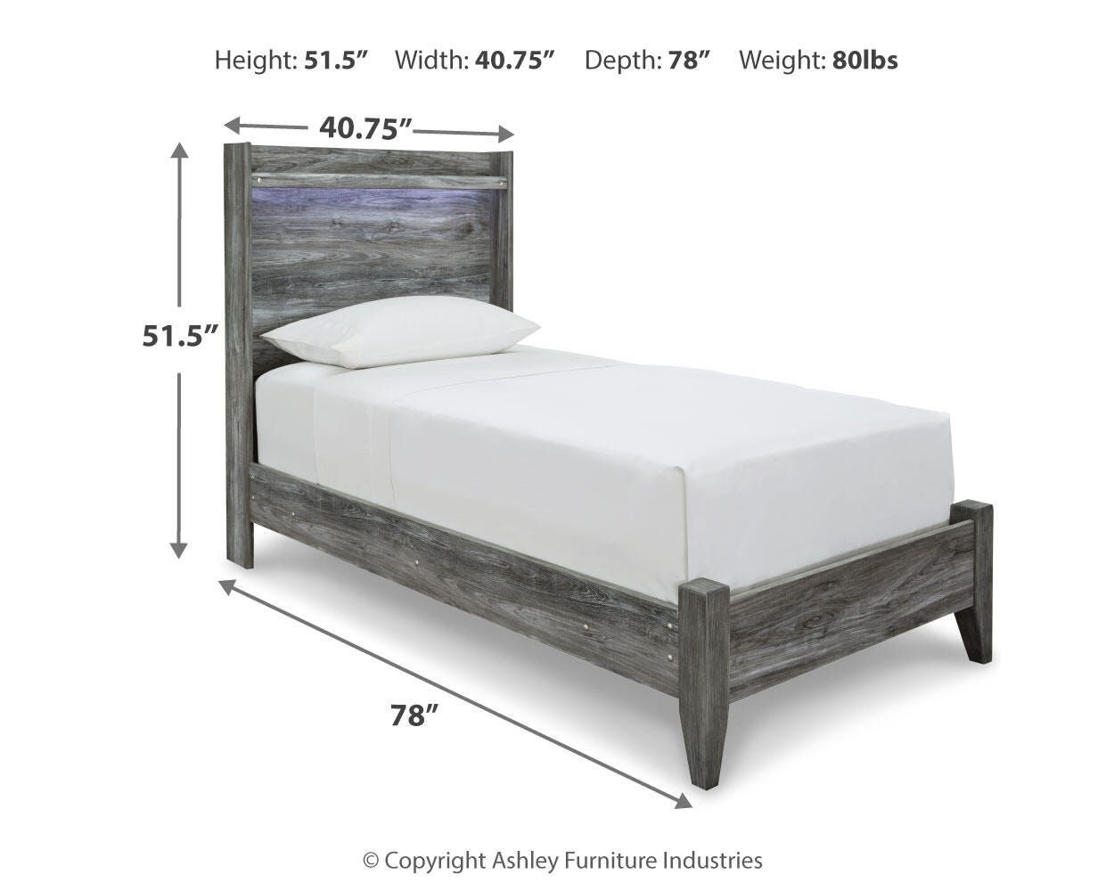 Baystorm Gray Panel Bedroom Set dimension view