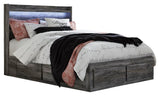 Baystorm Queen Panel Bed with 6 Storage Drawers, detailed view of headboard and storage drawers