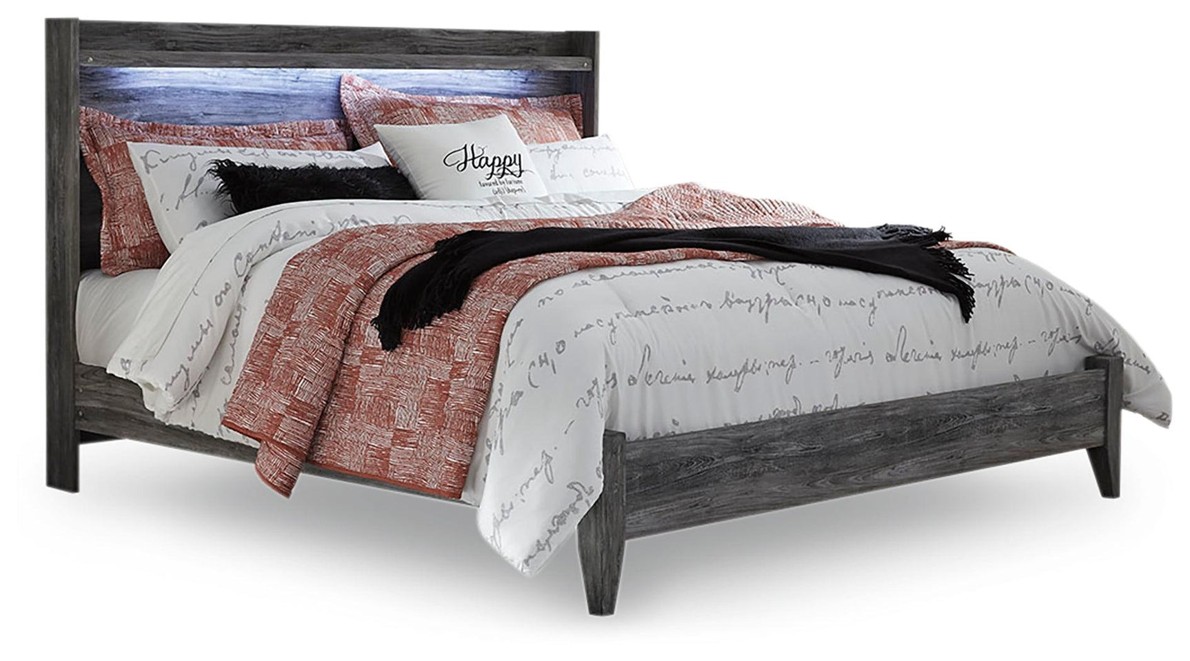 Baystorm Gray King Panel Bed angled view showing headboard