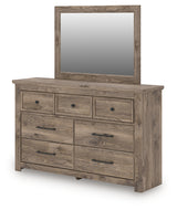 Side angle of Rusticott brown dresser and mirror