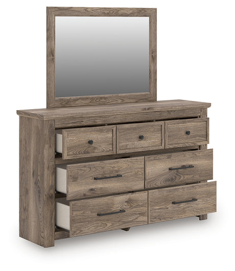Rusticott brown dresser angled view showing seven drawers