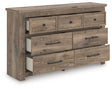 Rusticott brown 7-drawer dresser angled front open drawer