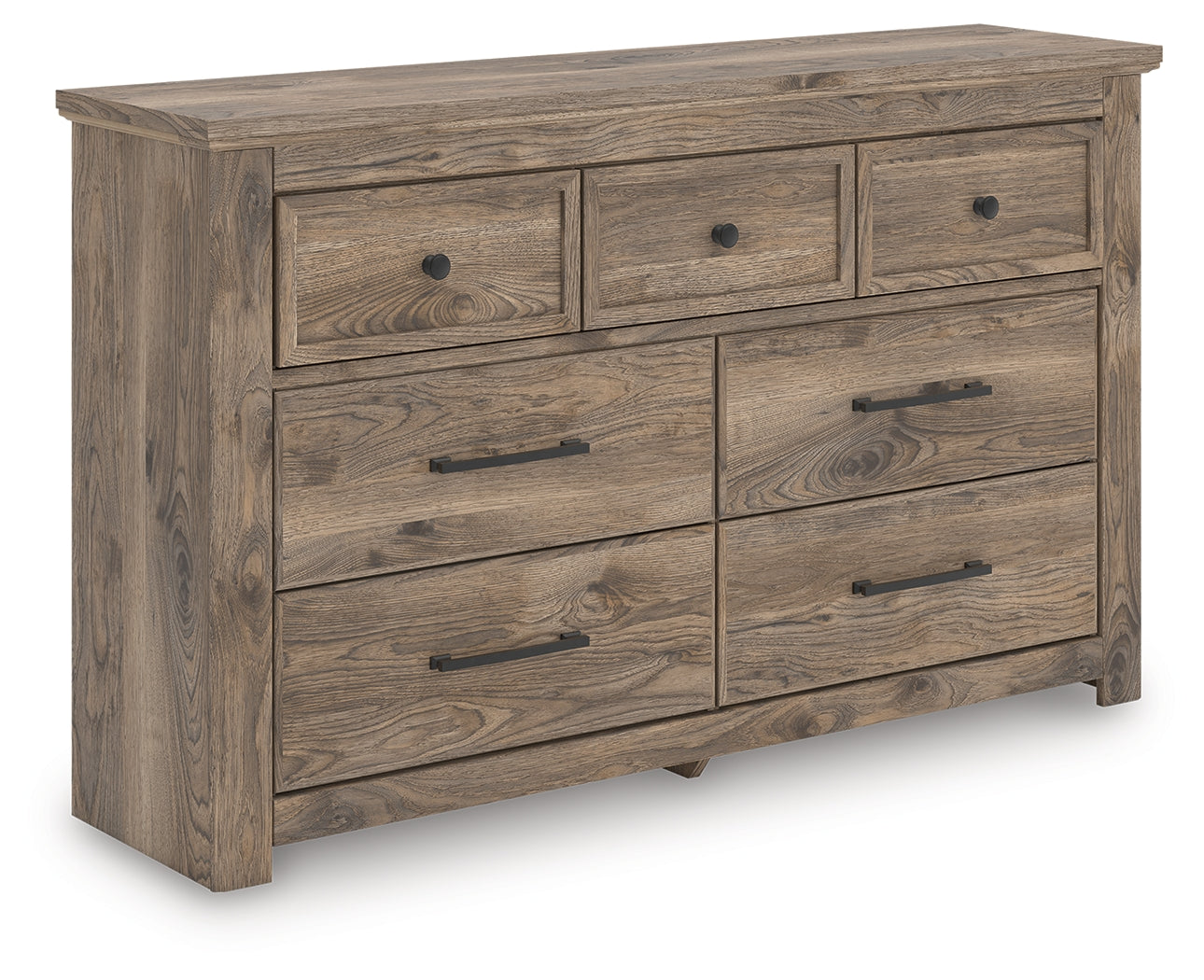 Rusticott brown 7-drawer dresser angled front view