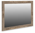 Rusticott brown bedroom mirror angled side view showing hickory grain finish