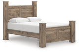 Rusticott Brown Queen Poster Bed, side angle with headboard