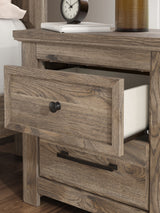 Rusticott Brown Nightstand detailed close-up of drawer interior