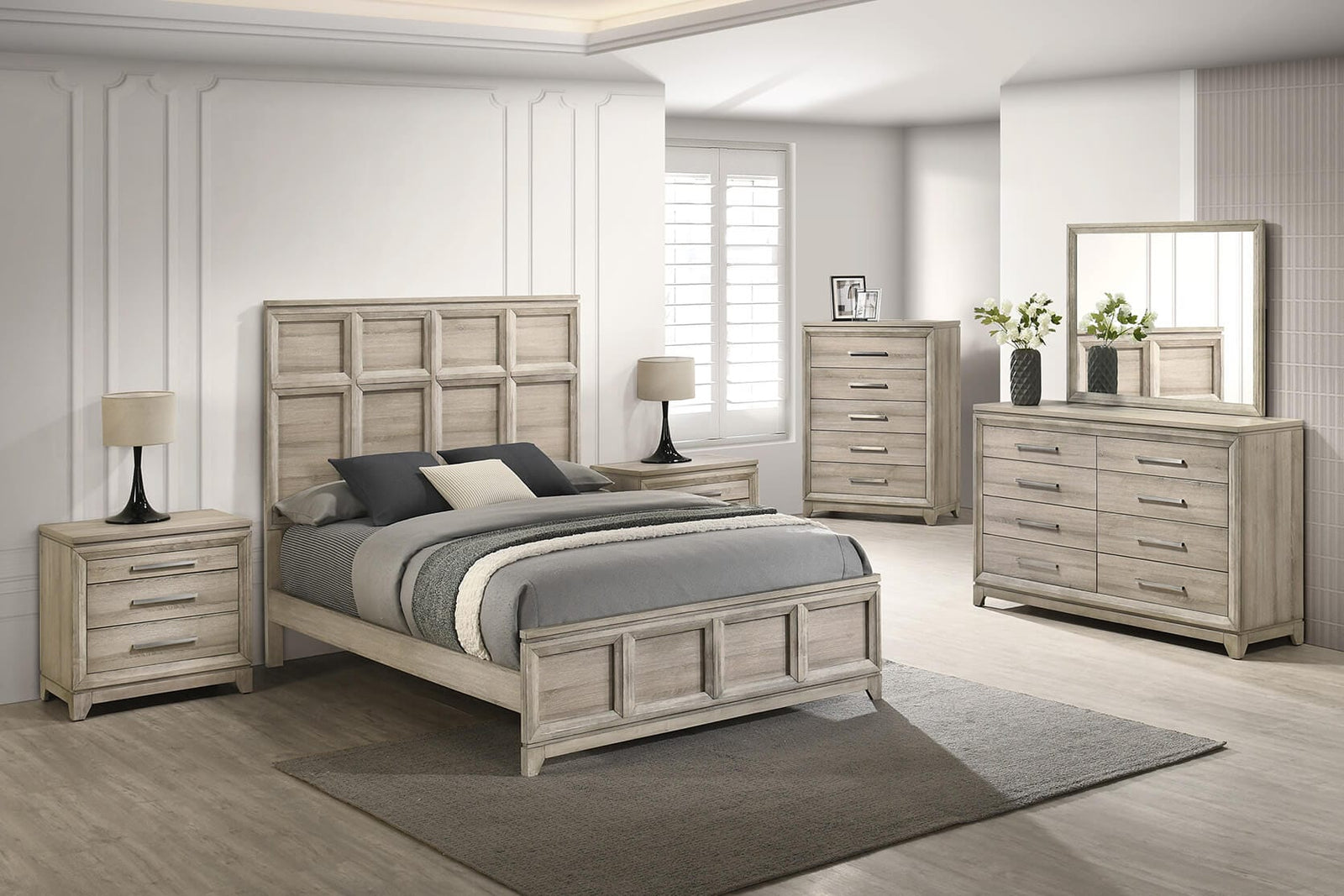 main view of Alexander Light Gray Panel Bedroom Set bed