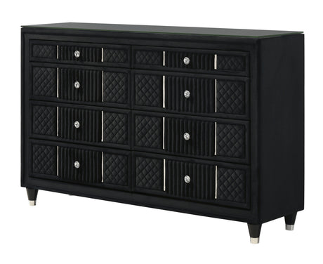 Bedroom set featuring Armany Black Upholstered Wingback Panel bed