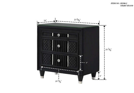Armany black upholstered nightstand top view showing tempered glass