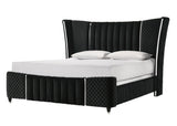 Bedroom view of Armany Black Upholstered Wingback Panel Bedroom Set bed