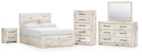 Lawroy Light Natural Panel Bedroom Set — 6-Drawer Footboard and Under-Bed Storage — Full / 5: Bed, Dresser, Mirror, Nightstand, Chest