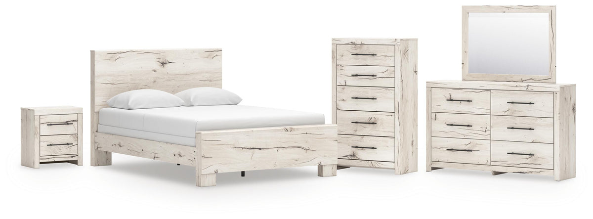 Lawroy Light Natural Panel Bedroom Set — Queen / 5: Bed, Dresser, Mirror, Nightstand, Chest