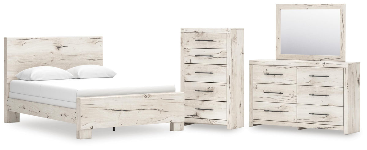 Lawroy Light Natural Panel Bedroom Set — Queen / 4: Bed, Dresser, Mirror, Chest