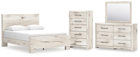 Lawroy Light Natural Panel Bedroom Set — Queen / 4: Bed, Dresser, Mirror, Chest