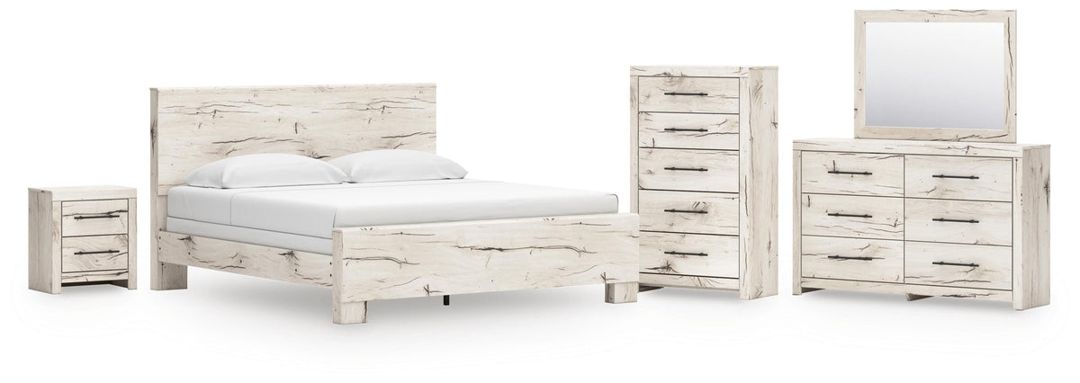 Lawroy Light Natural Panel Bedroom Set — King / 5: Bed, Dresser, Mirror, Nightstand, Chest