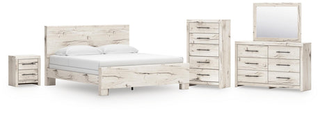 Lawroy Light Natural Panel Bedroom Set — King / 5: Bed, Dresser, Mirror, Nightstand, Chest